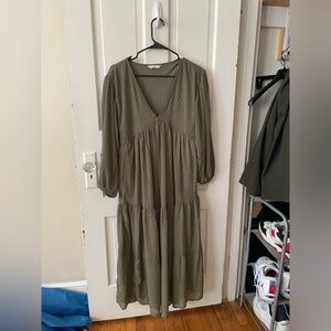 Stradivarius tiered olive green dress